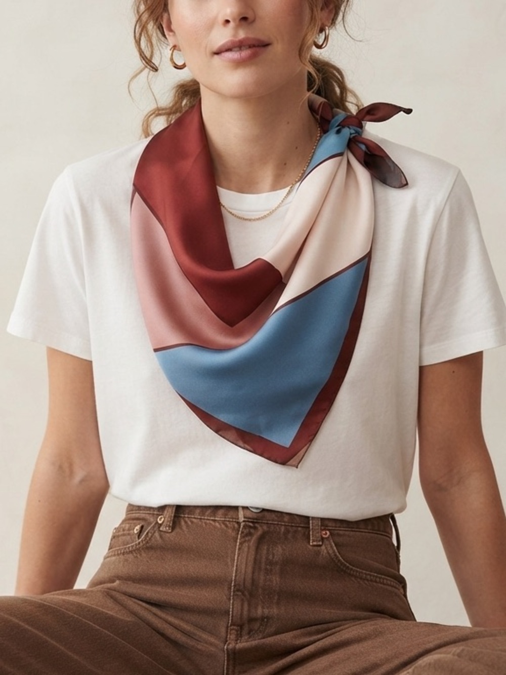 Retro Geometric Colorblock Silky Square Scarf